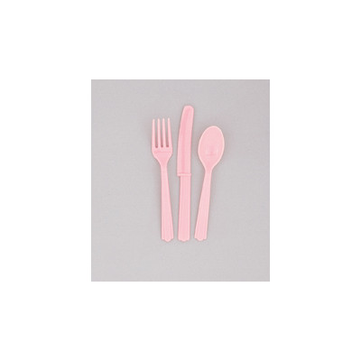 Pastel Pink Cutlery Set Pk 24 (8 Forks, 8 Knives & 8 Spoons)