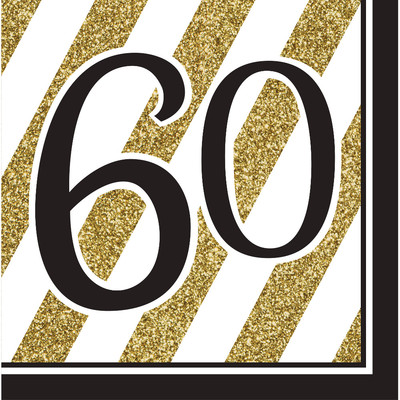Black & Gold '60' 3 Ply Lunch Napkins Pk 16