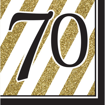 Black & Gold '70' 3 Ply Lunch Napkins Pk 16