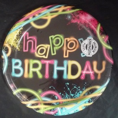 Glow Party Theme Happy Birthday 9in. Paper Plates Pk 8