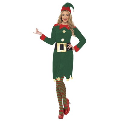 Adult Woman Elf Christmas Costume (Medium, 12-14)
