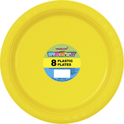 Yellow Plastic Plates 23cm Pk 8