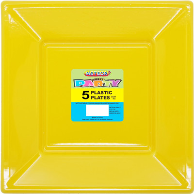 Yellow Square Plastic Plates (23cm) Pk 5