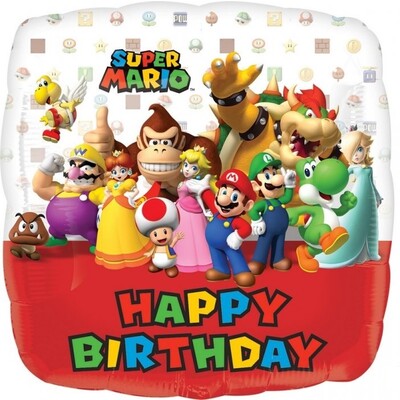 Super Mario Bros Happy Birthday Square 17in. Foil Balloon Pk 1