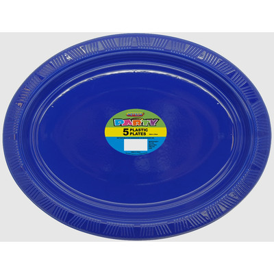 Dark Blue Plastic Oval Plates (30x23cm) Pk 5