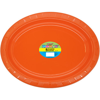 Pumpkin Orange Plastic Oval Plates (30x23cm) Pk 5