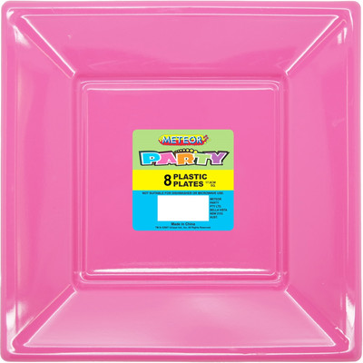 Hot Pink Square Plastic Plates 178mm Pk 8