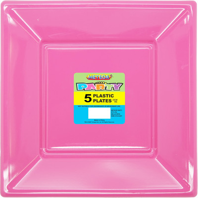 Hot Pink Square Plastic Plates (23cm) Pk 5