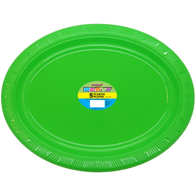 Lime Green Plastic Oval Plates (30x23cm) Pk 5 