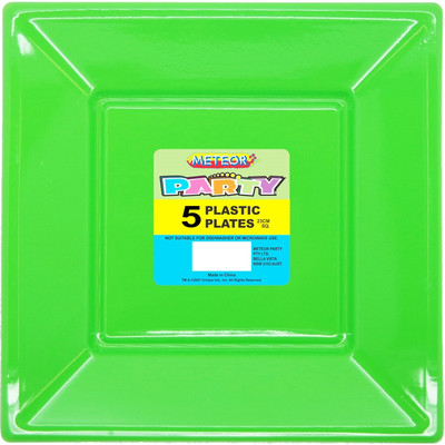 Lime Green Square Plastic Plates (23cm) Pk 5