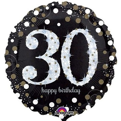Black & Silver Holographic 30th Birthday Foil Balloon (18in. / 45cm) Pk 1