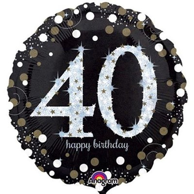 Black & Silver Holographic 40th Birthday Foil Balloon (18in. / 45cm) Pk 1