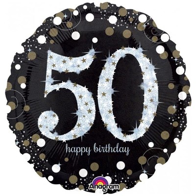 Black & Silver Holographic 50th Birthday Foil Balloon (18in. / 45cm) Pk 1