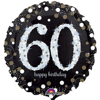 Black & Silver Holographic 60th Birthday Foil Balloon (18in. / 45cm) Pk 1