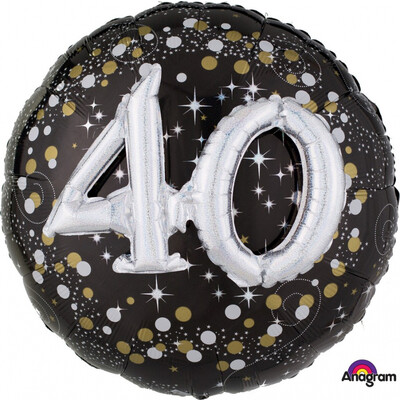 Black & Silver Holographic 40th Birthday 3D Supershape Foil Balloon Pk 1