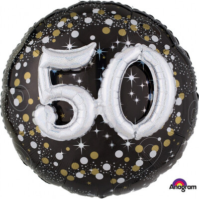 Black & Silver Holographic 50th Birthday 3D Supershape Foil Balloon Pk 1
