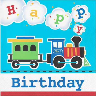 All Aboard Train 2 Ply Happy Birthday Lunch Napkins Pk 16