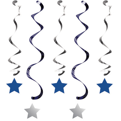 Blue & Silver One Little Star (Boy) Dizzy Dangler Decorations Pk 5
