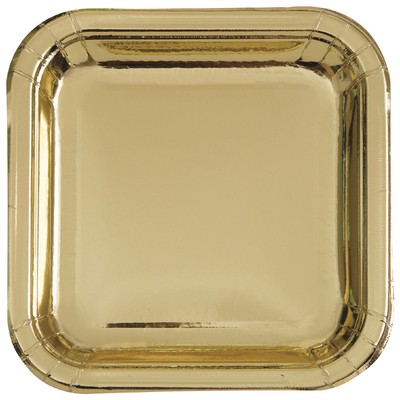 Gold Foil Square 7in. Paper Plates Pk 8