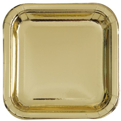 Gold Foil 9in. Square Paper Plates Pk 8