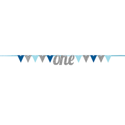 One Blue with Silver Glitter Pennant Flag Banner (2.74m) Pk 1