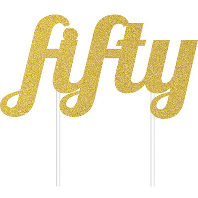Gold Glitter Fifty Cake Topper Decoration Pk 1