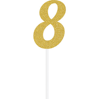 Gold Glitter Number 8 Cake Topper Decoration Pk 1