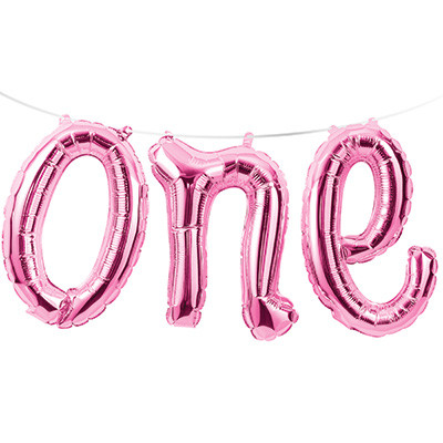 Pink One 12in. Foil Balloons Script Banner Pk 1