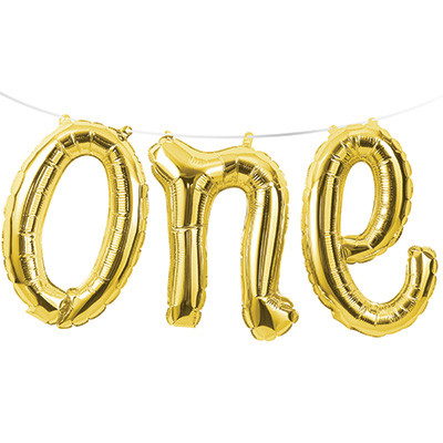 Gold One 12in. Foil Balloons Script Banner Pk 1