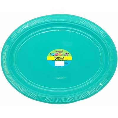 Caribbean Teal Plastic Oval Plates (30x23cm) Pk 5