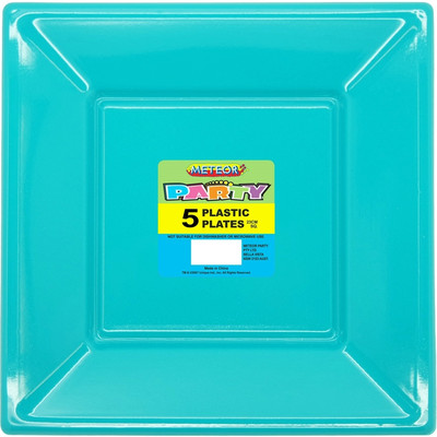 Caribbean Teal Plastic Square Plates (23cm) Pk 5