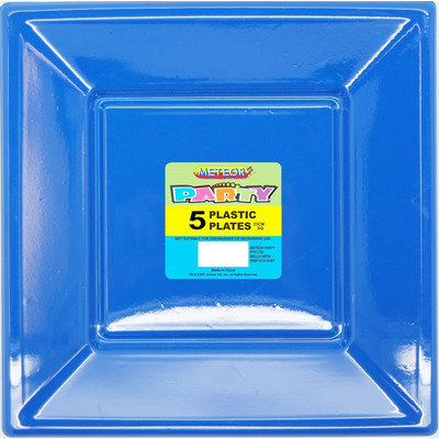 Royal Blue Plastic Square Plates (23cm) Pk 5