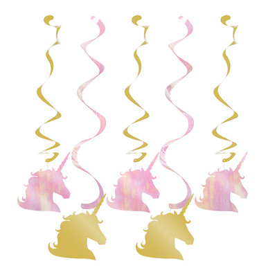 Unicorn Sparkle Iridescent/Pink & Gold Dizzy Dangler Decorations Pk 5