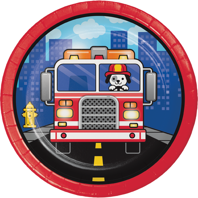 Flaming Fire Truck 7in. Paper Plates Pk 8
