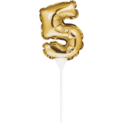 Small Number 5 Gold Self-Inflating Foil Balloon Cake Topper Pk 1