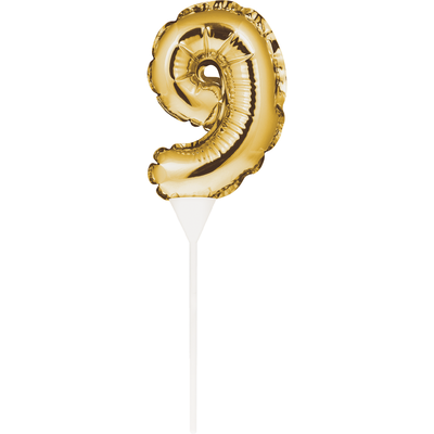 Small Number 9 Gold Self-Inflating Foil Balloon Cake Topper Pk 1
