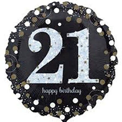 Black & Silver Holographic 21st Birthday Foil Balloon (18in. / 45cm) Pk 1