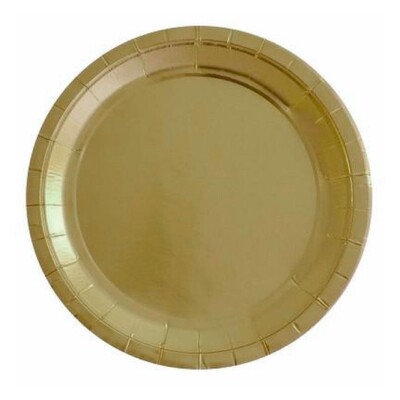 Metallic Gold Paper Snack Plates 7in 17cm Pk 8 NPC
