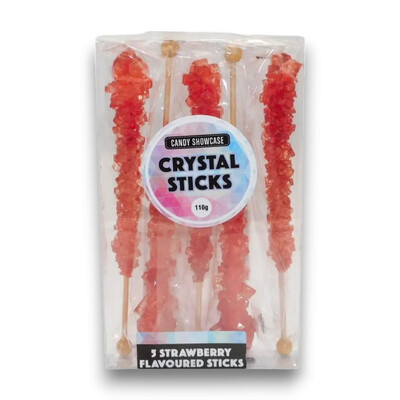 Red Strawberry Flavour Sugar Crystal Sticks 110g Pk 5