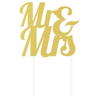Mr & Mrs Gold Glitter Wedding Cake Topper Decoration Pk 1