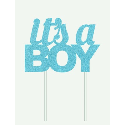 It's A Boy Blue Glitter Cake Topper Decoration Pk 1