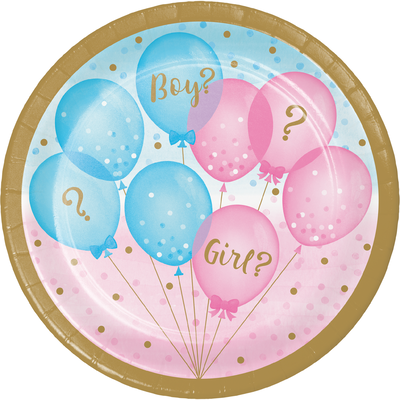 Gender Reveal Balloons 7in. Paper Plates Pk 8