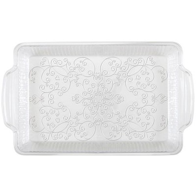 Clear Plastic Serving Tray with Scroll Pattern (28cm x 19cm) Pk 1