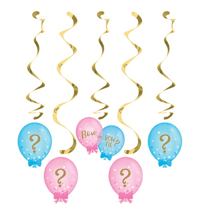 Gender Reveal Balloons Themed Dizzy Dangler Decorations Pk 5 
