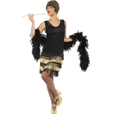 Black and Gold Fringed Flapper Dress Adult Costume (Size Small / 8-10)