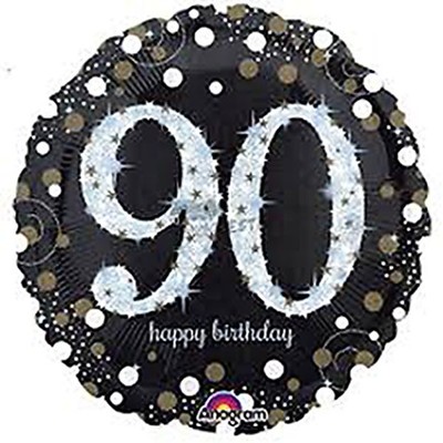 Black & Silver Holographic 90th Birthday Foil Balloon (18in. / 45cm) Pk 1
