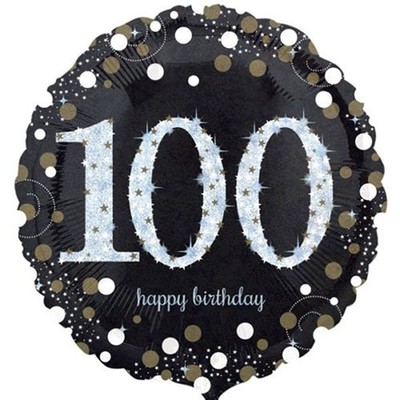 Black & Silver Holographic 100th Birthday Foil Balloon (18in. / 45cm) Pk 1