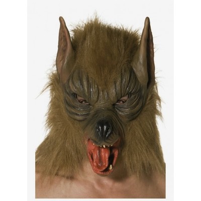 Halloween Full Head Brown Wolf Latex Mask with Hair