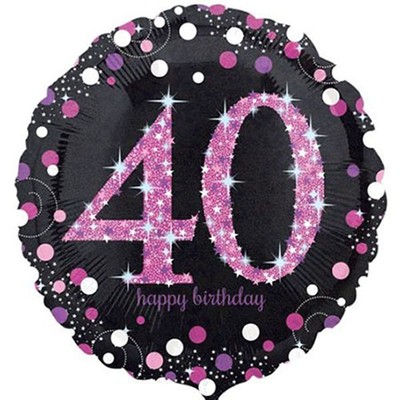 Black & Pink Holographic 40th Birthday Foil Balloon (18in. / 45cm) Pk 1