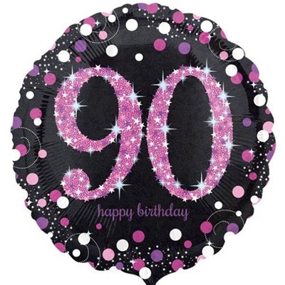 Black & Pink Holographic 90th Birthday Foil Balloon (18in. / 45cm) Pk 1